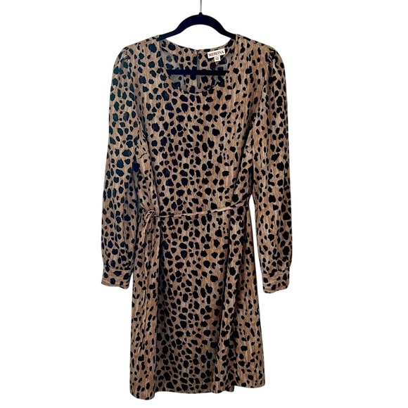 Merona Plus Size Leopard Print‎ Knee Length Shirt Dress Long Sleeve Belted XXL - Picture 1 of 16